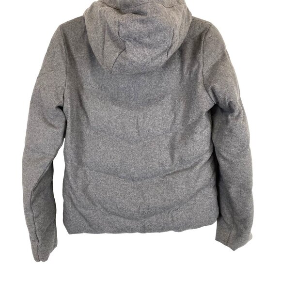 Gap S Primaloft Heather Grey Wool Alt Down Hooded Jacket Coat Zippered Pockets - Picture 3 of 14
